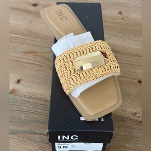 INC International Concepts Paramita Flat Sandals, Natural Raffia, Size 9, NIB
